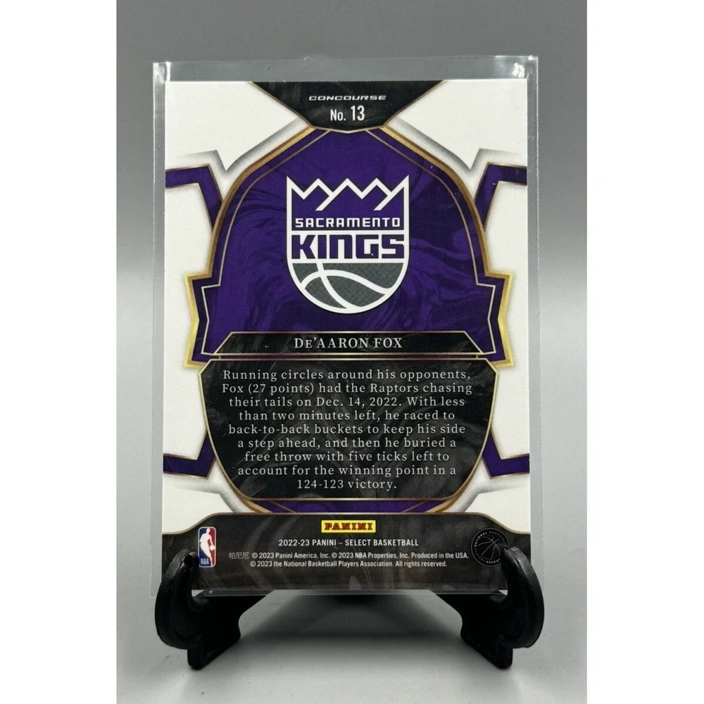 2022-23 Panini -‎ Select "Concourse" #13 De'Aaron Fox Sacramento Kings - Picture 2 of 2